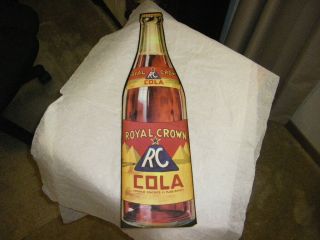 Vintage Royal Crown Rc Cola Bottle Sign 1950s Cardboard Paper 23.  5 "