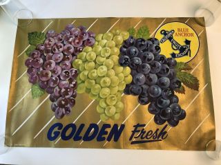 1959 Vintage California Grapes Poster Paper Sign 21 " By 31 "