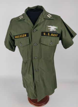 Vietnam Us Navy Seal Trident Lieutenant Og 107 Short Slv Utility Shirt Named 67