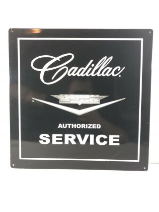 Cadillac Authorized Service 14”x14” Tin Sign.  Black & White Square Advertising