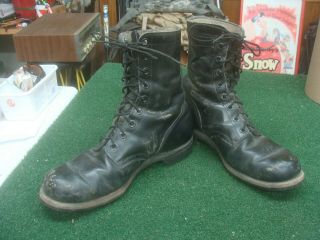 U.  S.  Army Vietnam War Panco Black Leather Combat Boots Size 11r Dated 7 66