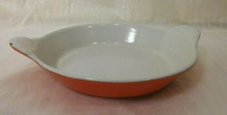 Vintage Le Creuset Enamel Cast Iron Au Gratin 3 Flame Orange Round Baking Dish