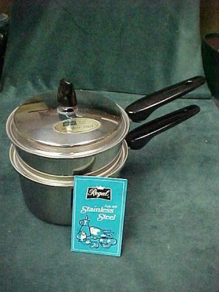 Regal Ware Stainless Steel 3 - Ply 18/8 Double Boiler Sauce Pan Nos With Tags Vint