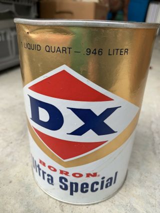 Vintage Dx D X Boron Extra Special 1 Qt Oil Can Full Quart Sae 10w 20w 30 Motor