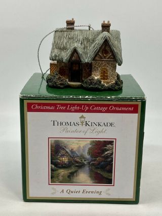 Thomas Kinkade Christmas Tree Light - Up Cottage Ornament - A Quiet Evening