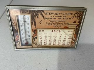 1937 Stewarts Dairy Advertising Thermometer Calendar Vintage Dairy Milk 30s