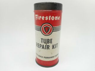 Vintage Firestone Tire Tube Repair Kit Advertising Gas Station Oil Tin Can