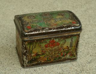 Antique Vintage Russian Metal Tea Tin Litho Hinged Box K C Popov Empire