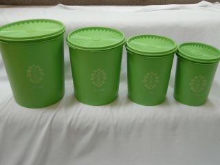 Set Of 4 Vintage Green Apple Tupperware Nesting Canisters W/lids
