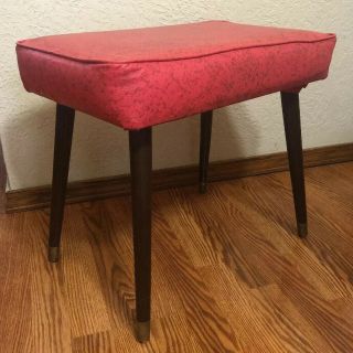 Mid Century 50 - 60’s Retro Red Vinyl Bench Seat Foot Stool Ottoman Vintage