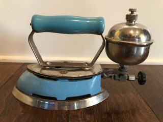 Vintage Coleman Instant - Lite Model Blue Enamel 1930s Gas Steam Iron
