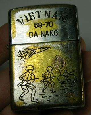 Authentic Vietnam War Zippo Lighter Da Nang 69 - 70 Tired War Give Peace A Chance