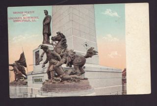 Old Vintage Postcard Of Bronze Statue At Abe Lincoln 