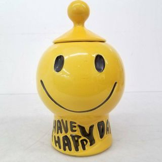 Vintage Mccoy Have A Happy Day Yellow Cookie Jar