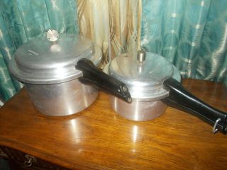 2 Vintage Mirro - Matic 8 & 4 Quart Aluminum Pressure Cookers/canners