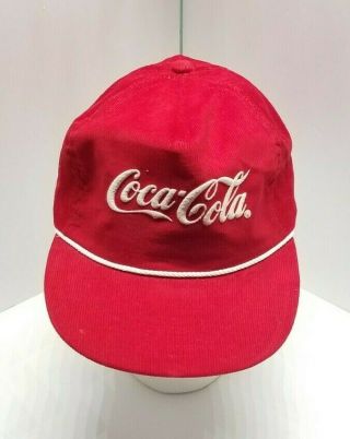Vintage Coke Coca Cola Red Corduroy Snapback Hat Cap Puffy Logo Cap America