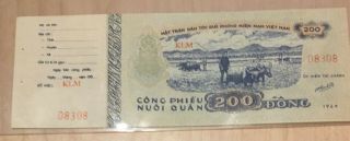 Vietnam Military Trade Token Chit Viet Cong Support Bond 200 Dong With Stub