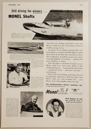 1948 Print Ad Monel Shafts Hydroplane Race Boats Miss Peps V,  Notre Dame