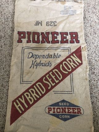 Vintage Pioneer Hybrid Seed Corn Cloth Sack Bag Fulton Bag 329 Mf