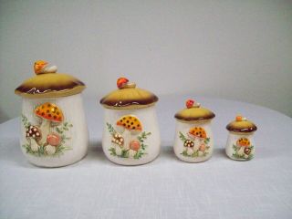 Vintage Sears Mushroom Canister Set Of 4 W/lids -
