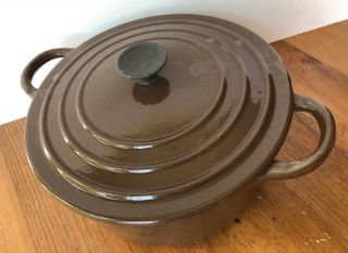Vintage Le Creuset France B 2 Qt Cast Iron Dutch Oven Brown Enamel w/ Lid 2
