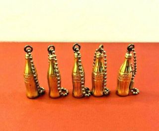 Five (5) Mini Gold Colored Coca - Cola Bottle Key Chains