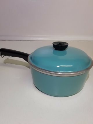 Vintage 2 Qt.  Club Cast Aluminum Sauce Pan Pot & Lid Turquoise 1950 