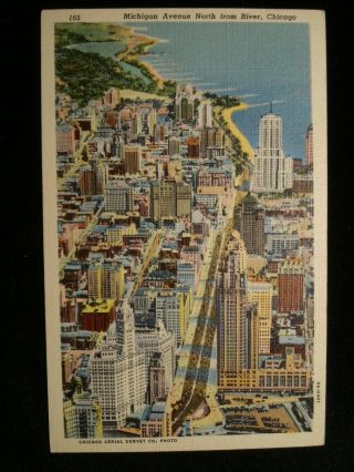 Chicago Il Michigan Avenue North From River,  Aerial View Of City,  Old Postcard