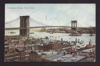 Old Vintage Postcard Of Brooklyn Bridge York City Ny