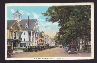 Old Vintage Postcard Of Main Street Looking West Littleton Nh