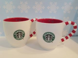 Starbucks Candy Cane Handle Set Of 2 Coffee Mug Cup Holiday Christmas 2010 Euc