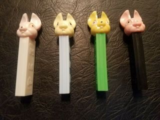 Pez Fat Ear Bunnies/3 Are 3.  9/ Blue Is 3.  4/ Blue&grn Stems Have Tiny Head Flop