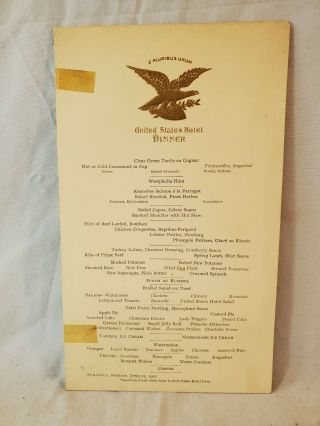 1902 United States Hotel Dinner Menu
