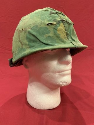 Vietnam M1 Helmet With Graffiti - Mitchell Camo Steel Helmet