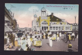 Old Vintage 1916 Postcard Of Steel Pier And Boardwalk Atlantic City Nj
