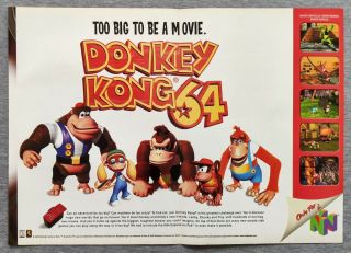 Donkey Kong 64 N64 Nintendo | 1999 Vintage Print Ad Fold - Out Poster Promo Rare