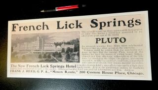 French Lick Springs Hotel - Pluto Water - Indiana Advertising Poster 17” Long