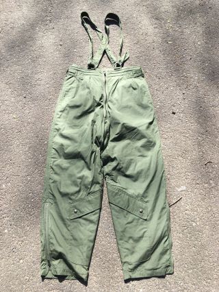 Vintage French Army Military Green Pants W/ Suspenders Size L Waist 36 "