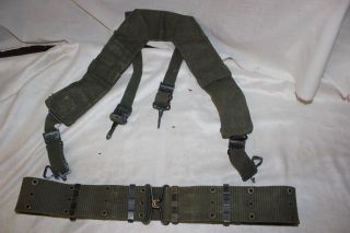 Us Military Issue Vietnam Era Canvas Pistol Belt With H Suspenders Set 513