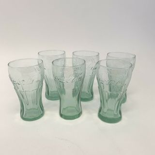 Set Of 6 Libbey Mini Coca Cola Coke Glasses 4 3/8 " Green Tinted 6.  25oz