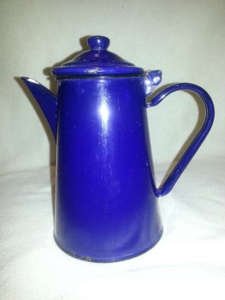 Vintage Dark Blue Enamel Ware 7 " Coffee / Tea Pot Made In Poland