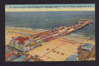 Old Vintage 1957 Postcard Of Airplane View Of Pier Atlantic City Nj