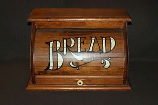 Antique Wood Bread Box Roll - Up Door Stenciled Kitchen Decor Vintage 18 " X11 " X11 "