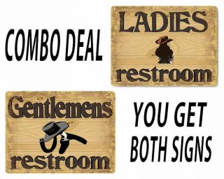 Cowboy Style Restroom Metal Signs Vintage Style Mens / Womens Bathroom Door Art