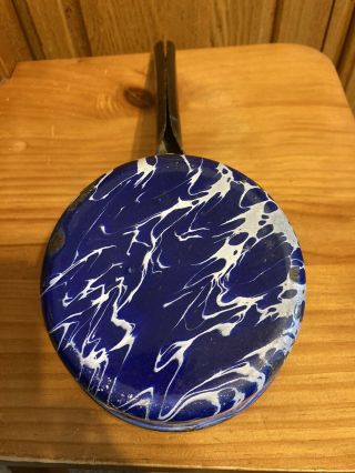 Rare Antique Granite Ware/enamelware Blue/white Swirl / Ladle Dipper 16 " Long