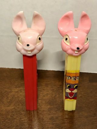 2 Vintage Pez Fat Eared Bunnies (feb).  Hot Pink And Pink