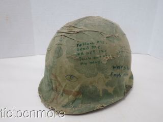 Us Vietnam Era Helmet W/ Liner & Named & Signed Camo Cover