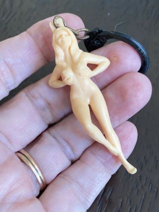 Vintage Keychain Charm Naughty Nude Lady Girl Posing