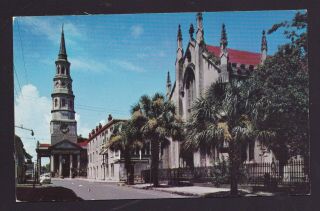 Old Vintage Postcard Of Huguenot Church Church Street Charleston Sc
