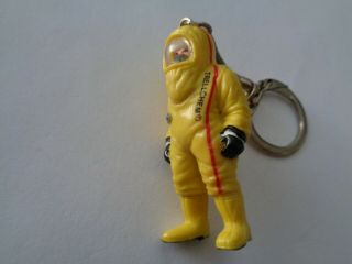 Vintage Trellchem Hazardous Chemical Industrial Safety Suit Guy Keychain